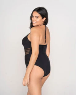 One-Piece Striped Mesh Overlay Slimming Swimsuit 22 One-Piece Striped Mesh Overlay Slimming Swimsuit -Fitted Clothes Shop 190980BL 700 1200x1500 2022 2