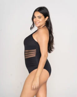One-Piece Striped Mesh Overlay Slimming Swimsuit 23 One-Piece Striped Mesh Overlay Slimming Swimsuit -Fitted Clothes Shop 190980BL 700 1200x1500 2022 3
