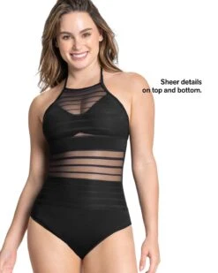One-Piece Striped Mesh Overlay Slimming Swimsuit 33 One-Piece Striped Mesh Overlay Slimming Swimsuit -Fitted Clothes Shop 190980b 700 1200x1500 lang de 3