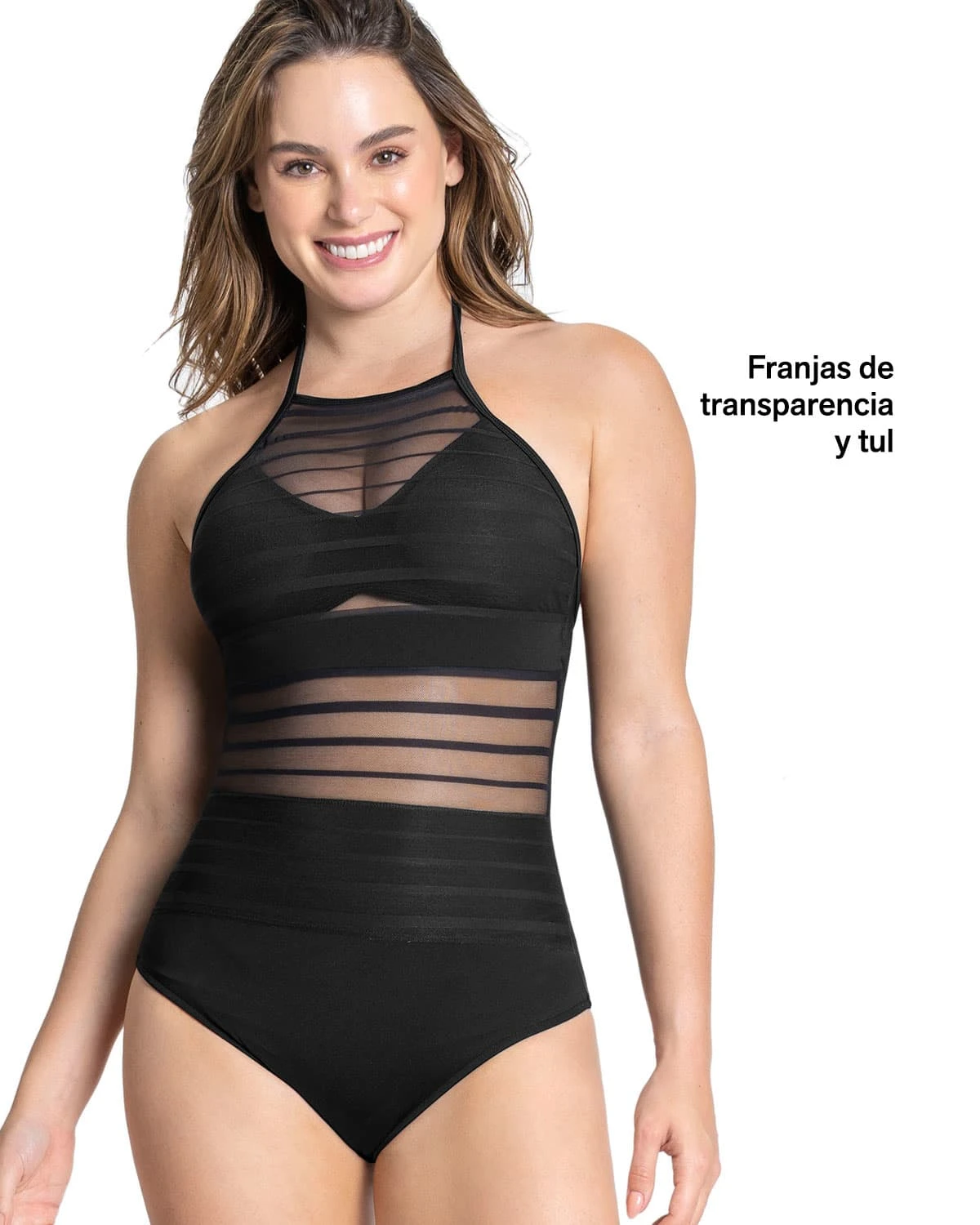One-Piece Striped Mesh Overlay Slimming Swimsuit 7 One-Piece Striped Mesh Overlay Slimming Swimsuit - Image 7