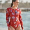 One-Piece Long Sleeve Swimsuit With Macrame Details