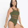 Scoop Back Sheer Stripe Slimming One-Piece Swimsuit