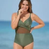 One-Piece Swimsuit With Slimming Compression And Tulle Cutouts