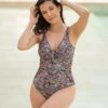 One Piece Slimming Swimsuit With Criss Cross Neckline